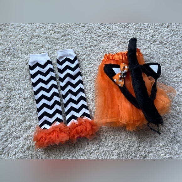 Other - Orange Tutu and Chevron Leg Warmer + accessories Set